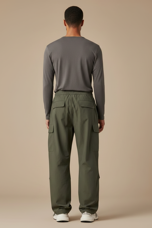 Pantalon Parachute Kaki Ample Cargo Cordon Décontracté - Polyester - vue 2