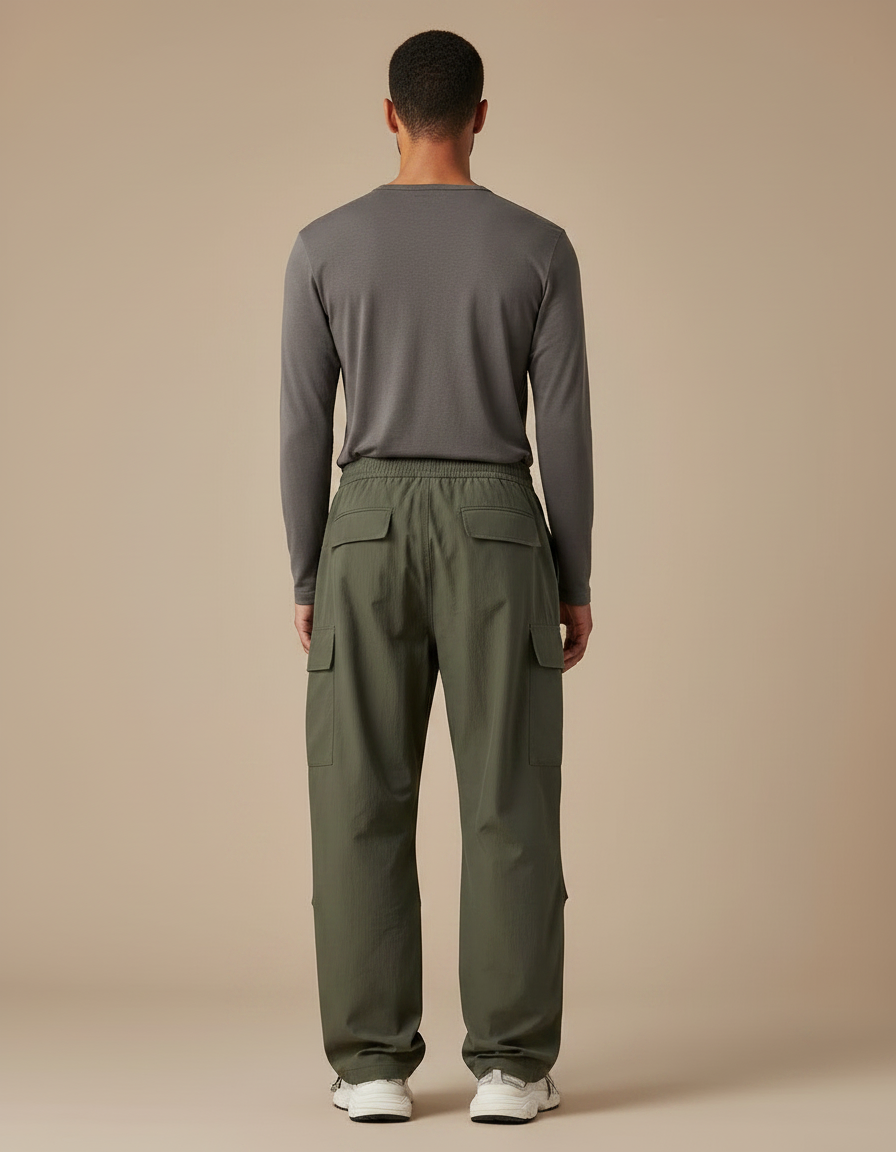 Pantalon Parachute Kaki Ample Cargo Cordon Décontracté - Polyester - vue 2