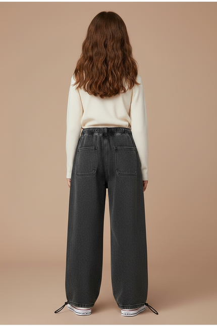 Pantalon Parachute Gris Denim Ample Cordon Enfant - Jean - vue 2