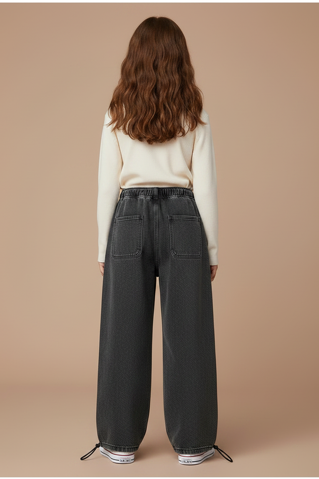 Pantalon Parachute Gris Denim Ample Cordon Enfant - Jean - vue 2