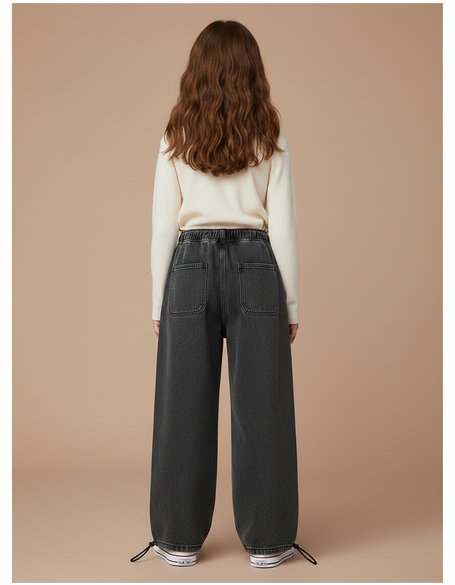 Pantalon Parachute Gris Denim Ample Cordon Enfant - Jean - vue 2