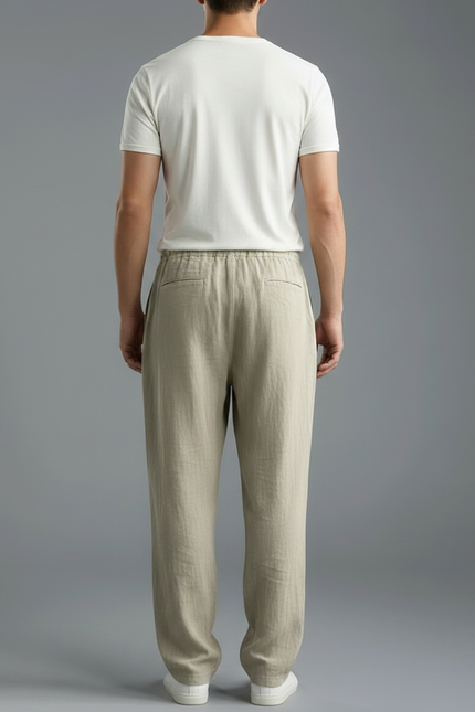 Pantalon Parachute Beige Ample Lin Coton Cordon Décontracté - vue 2