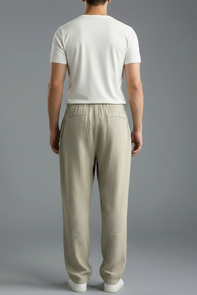 Pantalon Parachute Beige Ample Lin Coton Cordon Décontracté - vue 2