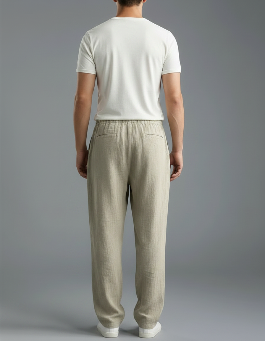 Pantalon Parachute Beige Ample Lin Coton Cordon Décontracté - vue 2
