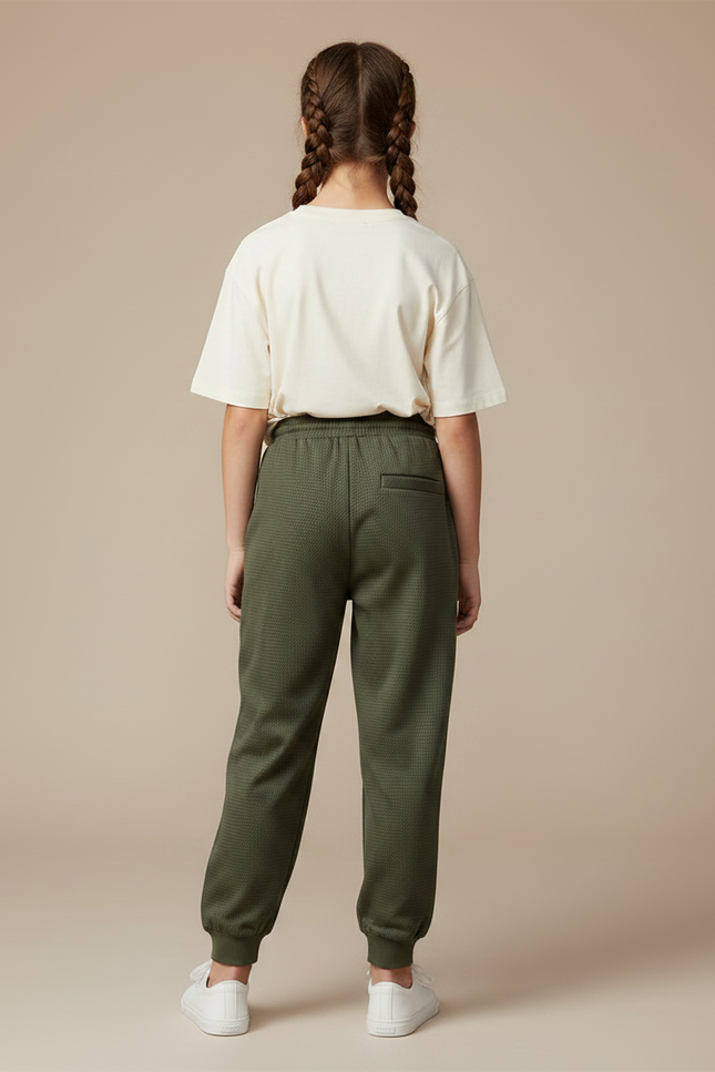 Pantalon Parachute Vert Ample Texturé Sport Enfant - Kaki Maille - vue 2