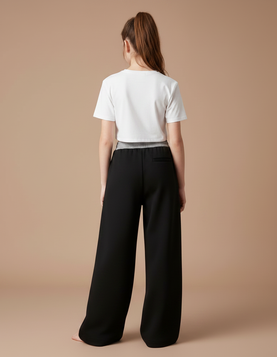 Pantalon Parachute Noir Ample Décontracté Coton Fille - Molleton - vue 2