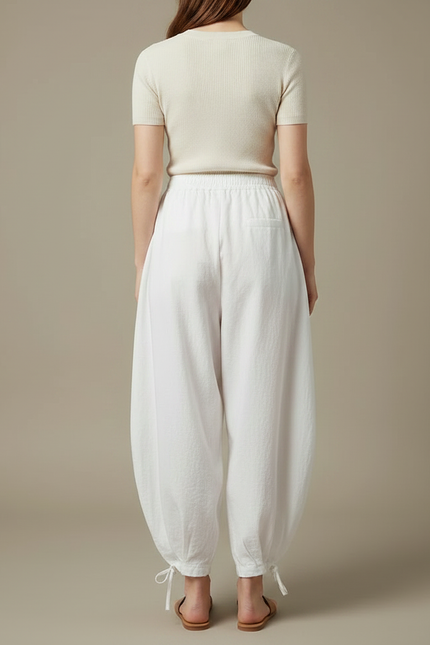 Pantalon Parachute Blanc Ample Coton Femme - vue 2