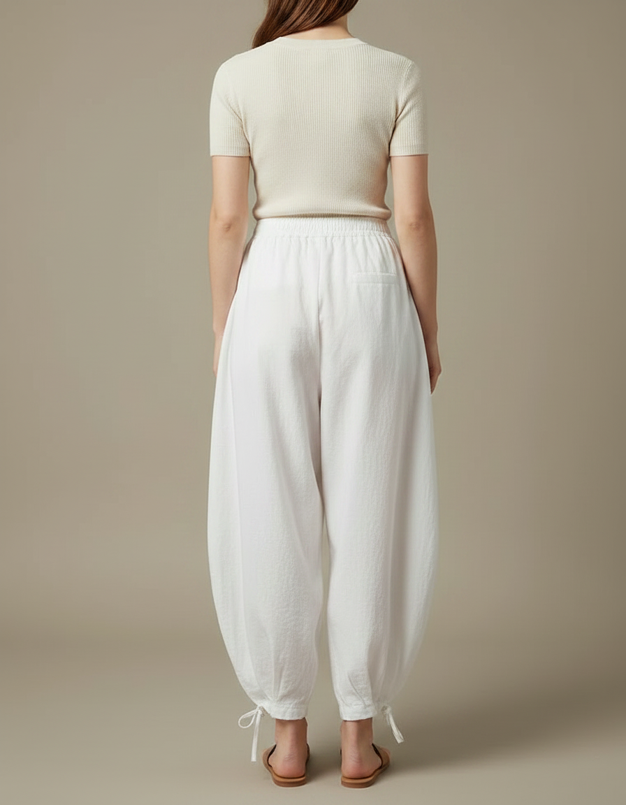 Pantalon Parachute Blanc Ample Coton Femme - vue 2