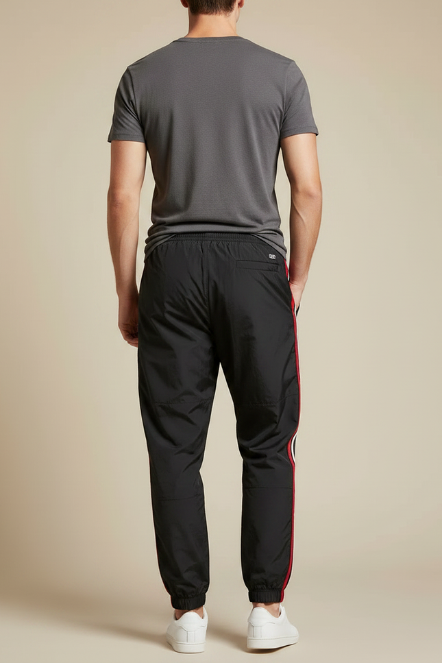 Pantalon Parachute Noir Bandes Latérales Rouges Blanc Casual - Polyester - vue 2