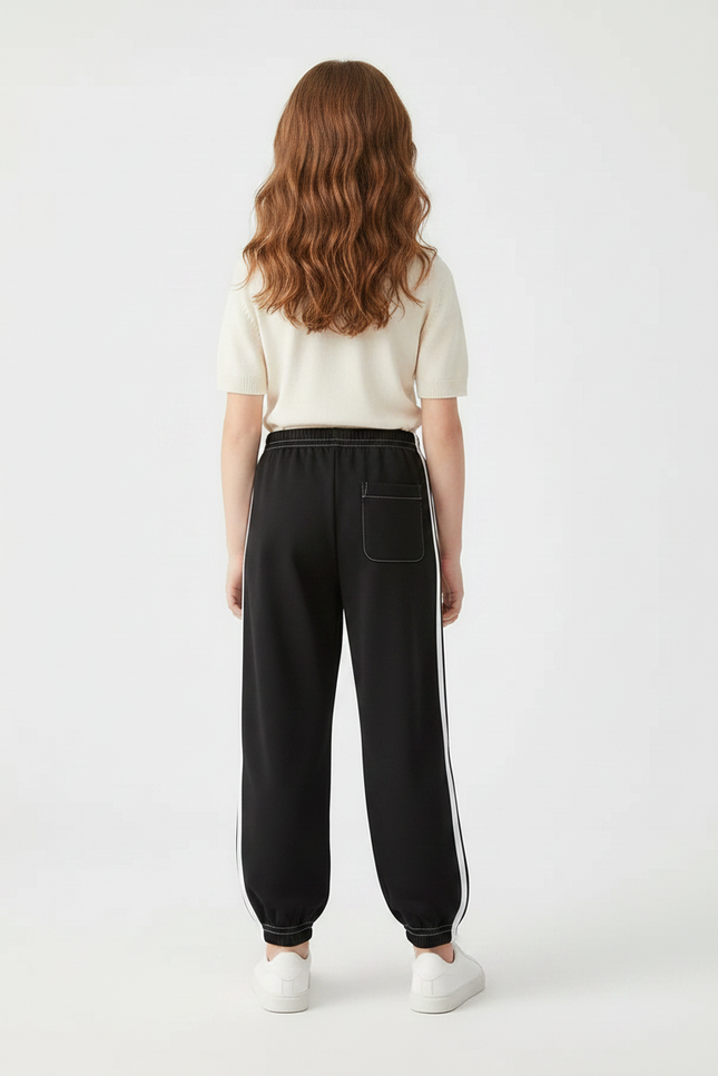 Pantalon Parachute Noir Ample Rayures Blanches Sport - Molleton - vue 2