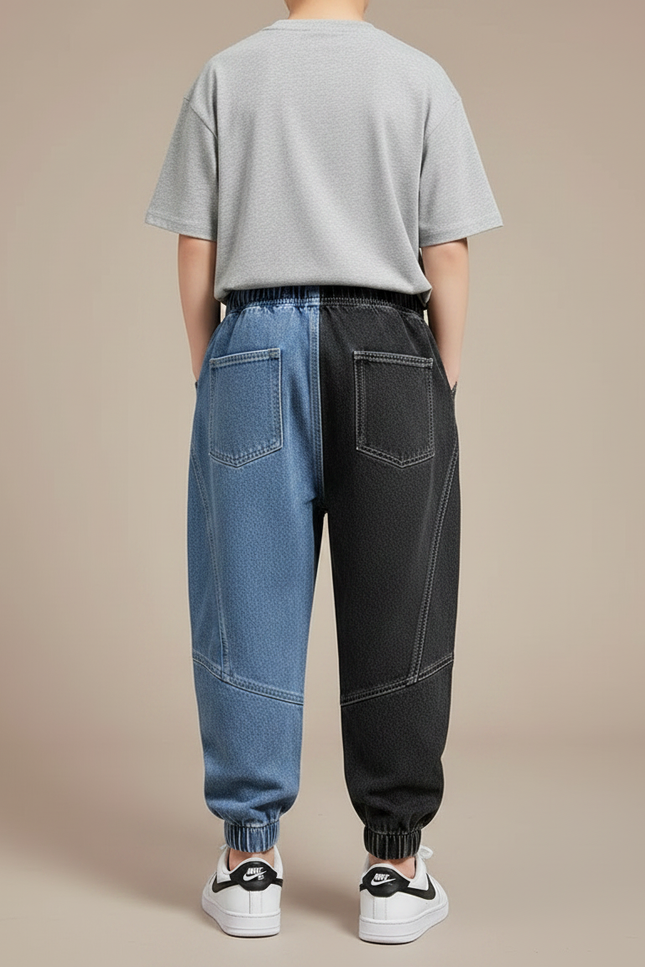 Pantalon Parachute Bicolore Denim Ample Enfant Décontracté - Multicolore Jean - vue 2