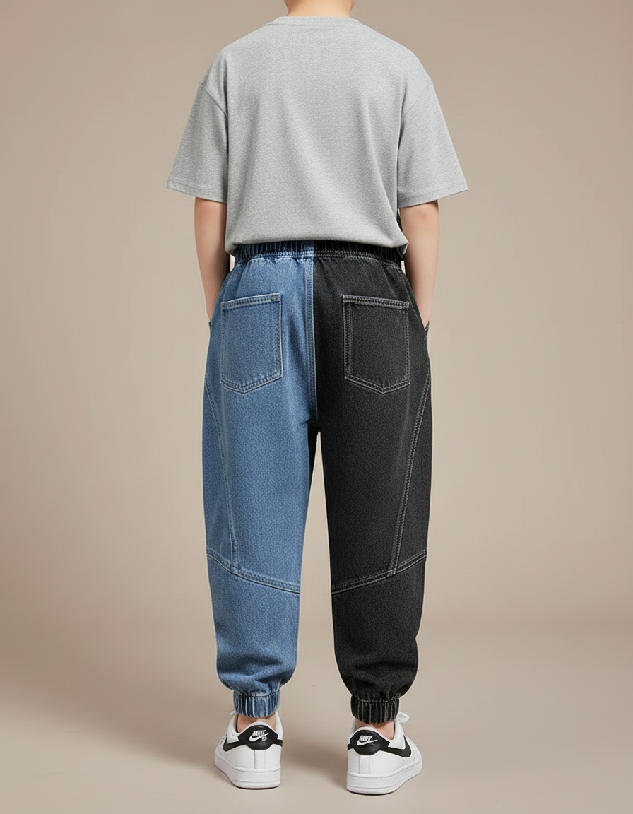 Pantalon Parachute Bicolore Denim Ample Enfant Décontracté - Multicolore Jean - vue 2
