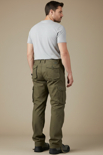 Pantalon Parachute Kaki Ample Coton Multi-Poches Homme - vue 2