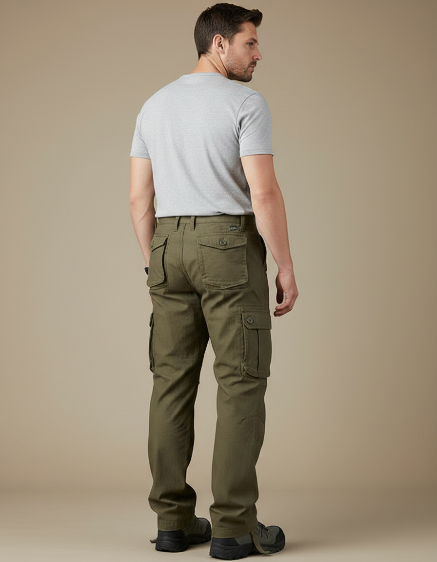 Pantalon Parachute Kaki Ample Coton Multi-Poches Homme - vue 2