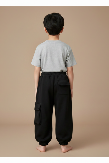Pantalon Parachute Noir Cargo Molleton Enfant - vue 2