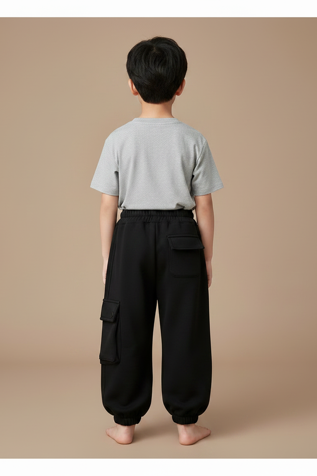 Pantalon Parachute Noir Cargo Molleton Enfant - vue 2