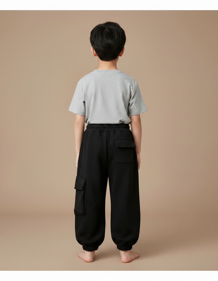 Pantalon Parachute Noir Cargo Molleton Enfant - vue 2