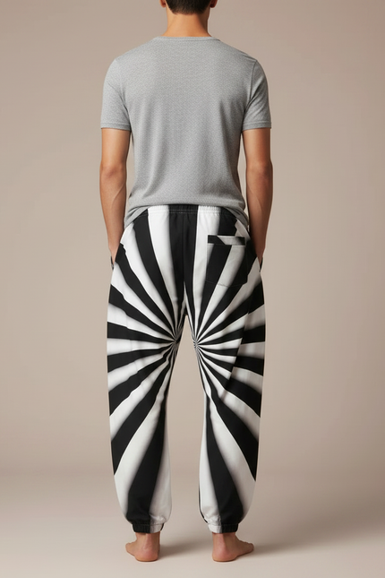 Pantalon Parachute Rayé Noir Blanc Ample Décontracté Homme - Imprimé Polyester - vue 2