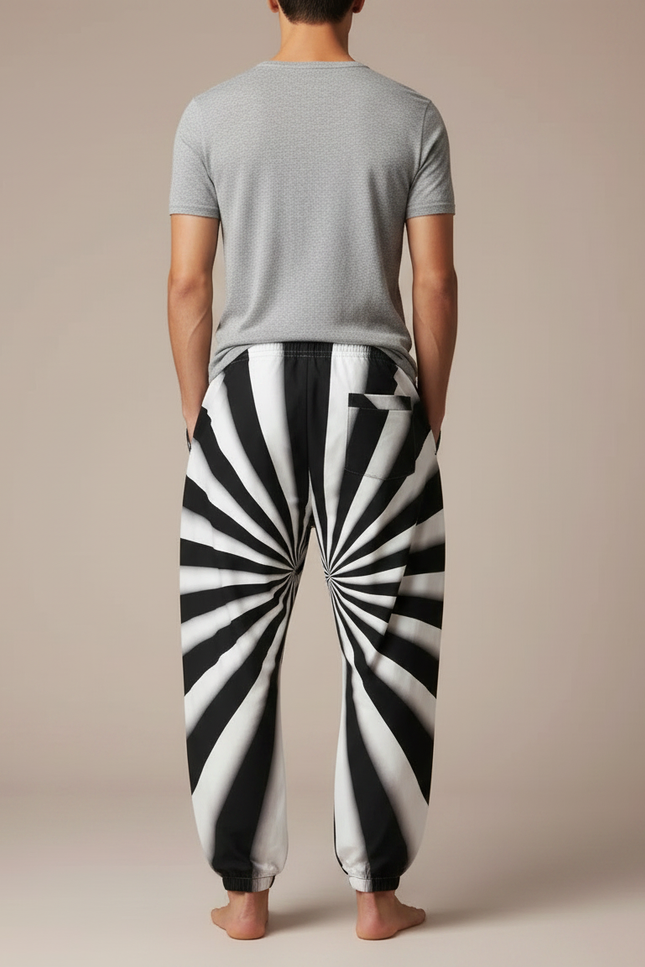 Pantalon Parachute Rayé Noir Blanc Ample Décontracté Homme - Imprimé Polyester - vue 2