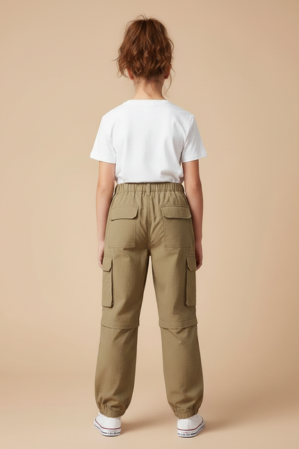 Pantalon Parachute Kaki Ample Cargo Convertible Enfant - Polyester - vue 2