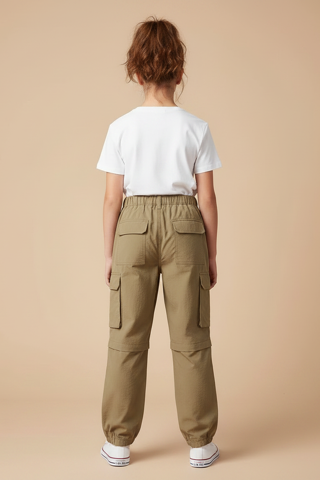 Pantalon Parachute Kaki Ample Cargo Convertible Enfant - Polyester - vue 2