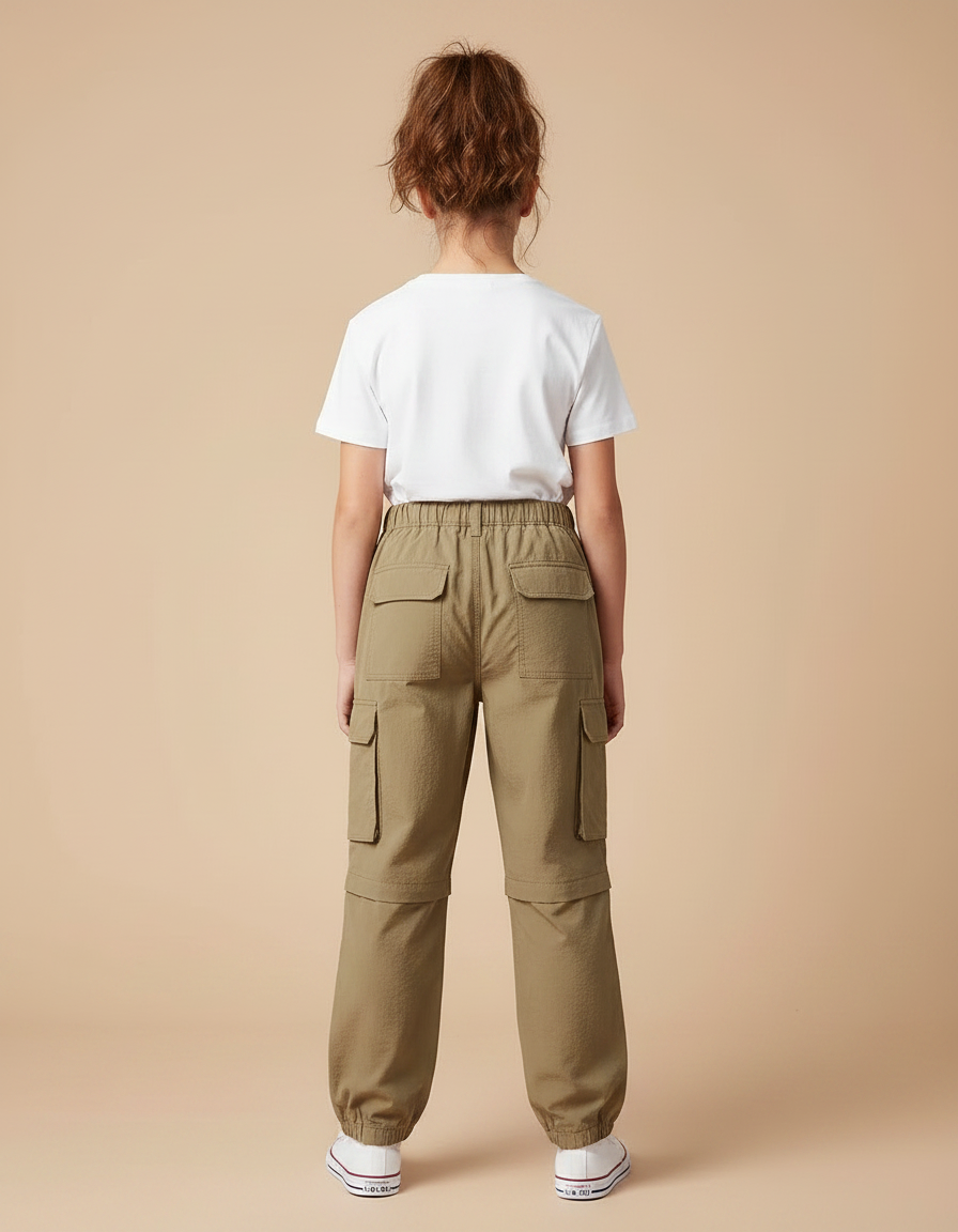 Pantalon Parachute Kaki Ample Cargo Convertible Enfant - Polyester - vue 2