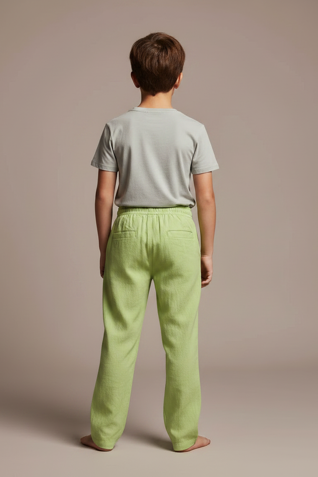 Pantalon Parachute Vert Lin Ample Enfant Décontracté - vue 2