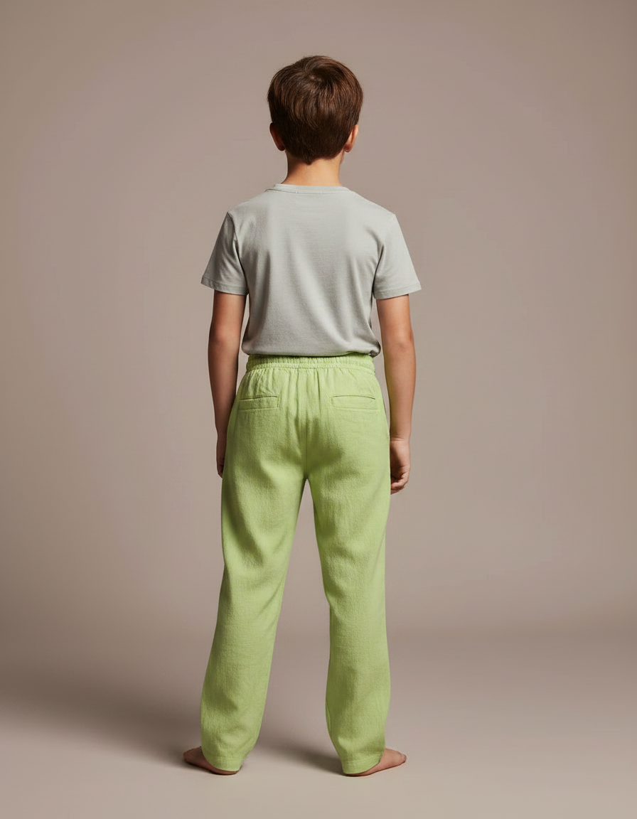 Pantalon Parachute Vert Lin Ample Enfant Décontracté - vue 2