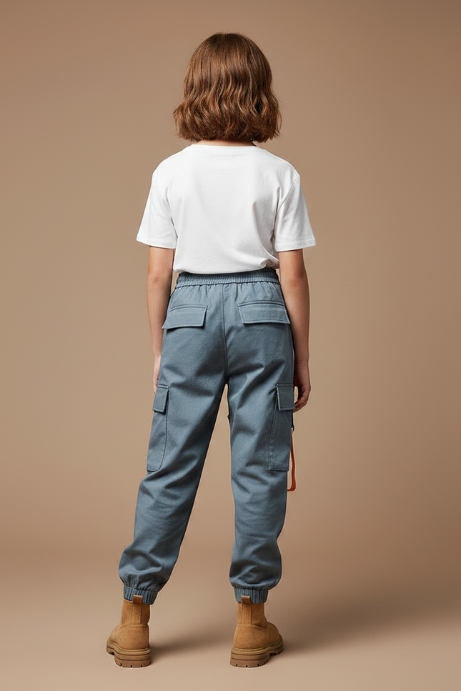 Pantalon Parachute Gris Imprimé Cargo Ample Streetwear - Toile - vue 2