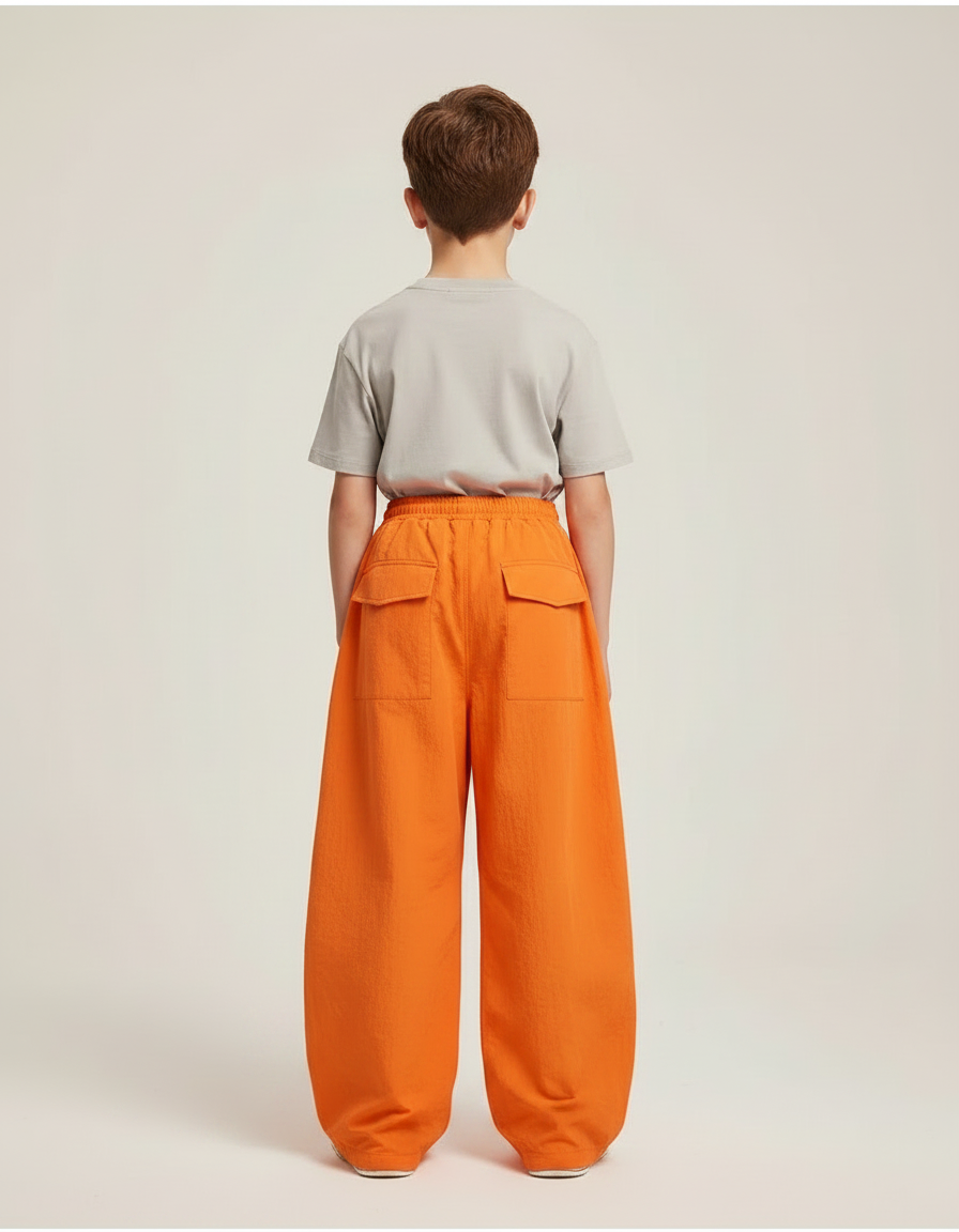 Pantalon Parachute Orange Ample Cargo Enfant Décontracté Tissu Tech - Polyester - vue 2