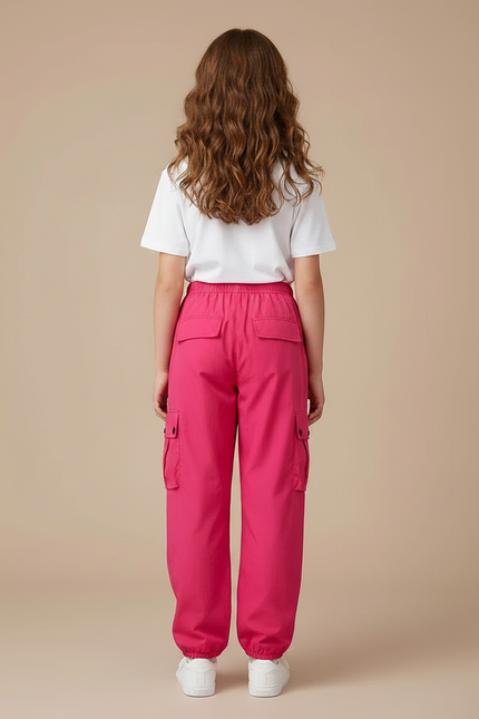 Pantalon Parachute Rose Vif Cargo Ample Confortable Femme - Polyester - vue 2