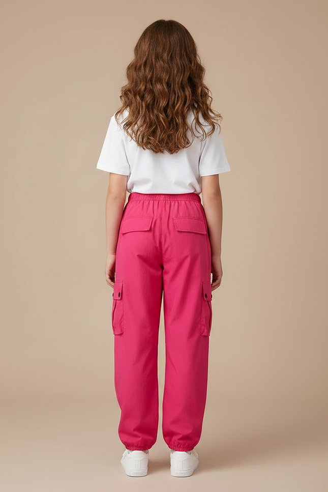 Pantalon Parachute Rose Vif Cargo Ample Confortable Femme - Polyester - vue 2
