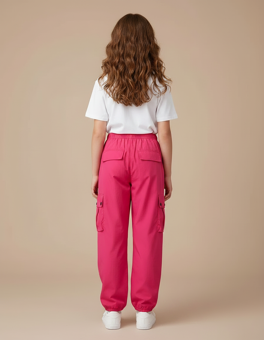 Pantalon Parachute Rose Vif Cargo Ample Confortable Femme - Polyester - vue 2