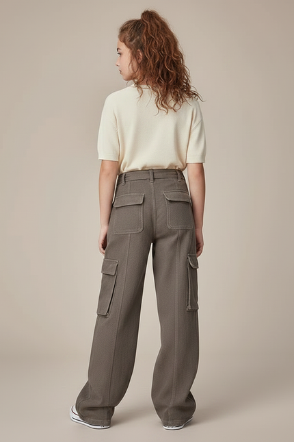 Pantalon Parachute Kaki Cargo Ample Fille Ceinture - Toile - vue 2