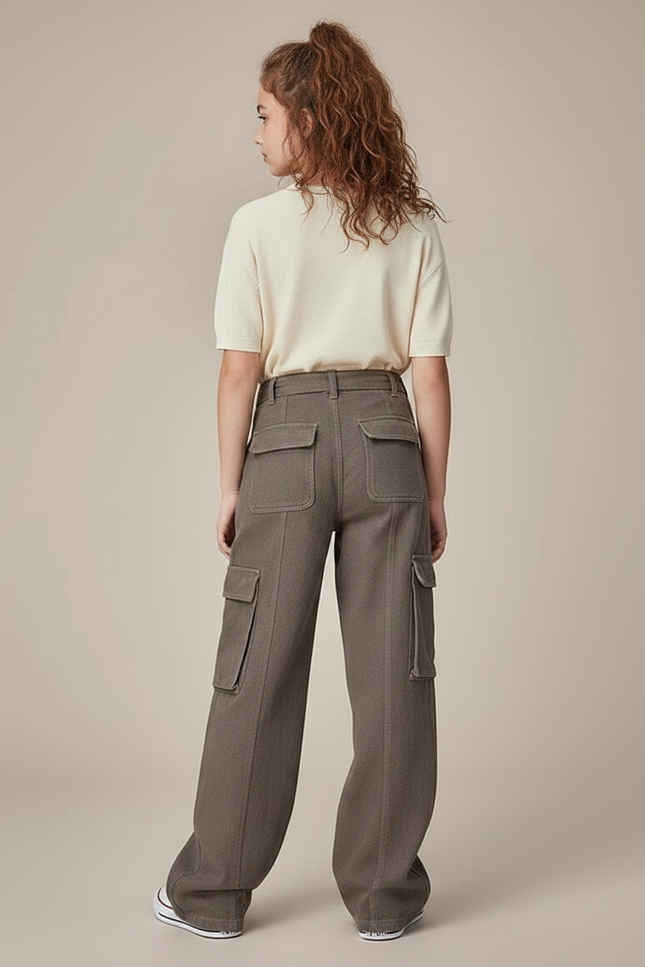Pantalon Parachute Kaki Cargo Ample Fille Ceinture - Toile - vue 2
