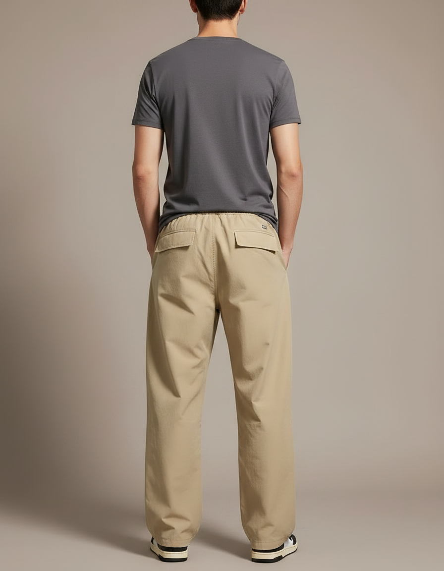 Pantalon Parachute Beige Cargo Ample Multipoches Homme - Toile - vue 2