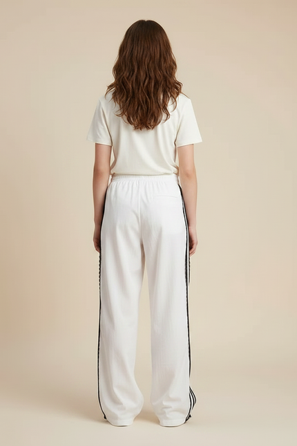 Pantalon Parachute Blanc Large Bandes Noires Femme - Coton - vue 2