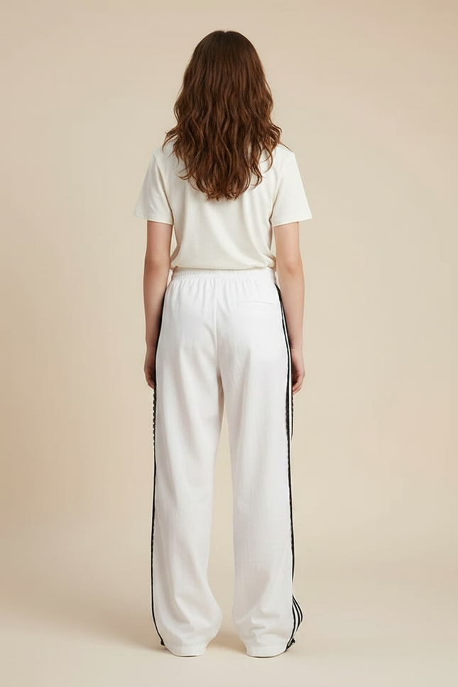 Pantalon Parachute Blanc Large Bandes Noires Femme - Coton - vue 2