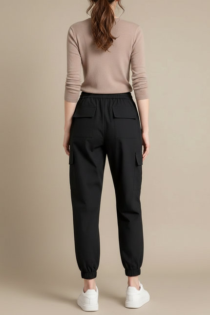 Pantalon Parachute Noir Ample Cargo Décontracté Femme - Polyester - vue 2
