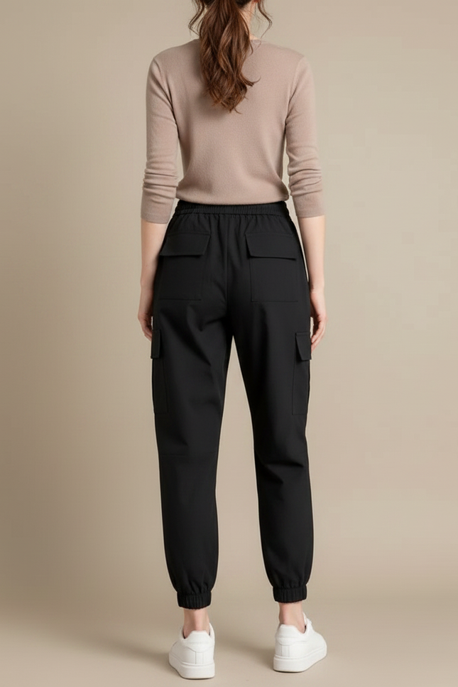 Pantalon Parachute Noir Ample Cargo Décontracté Femme - Polyester - vue 2