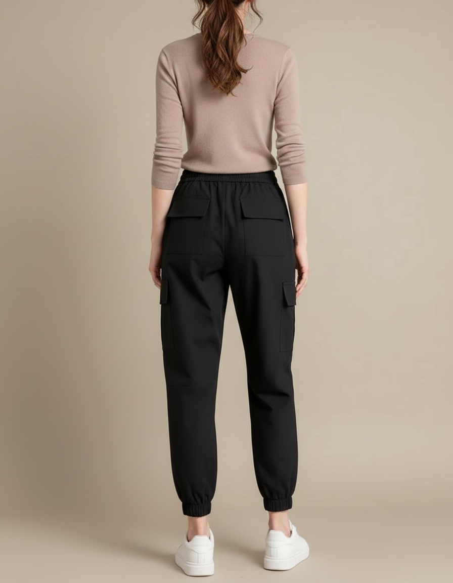 Pantalon Parachute Noir Ample Cargo Décontracté Femme - Polyester - vue 2