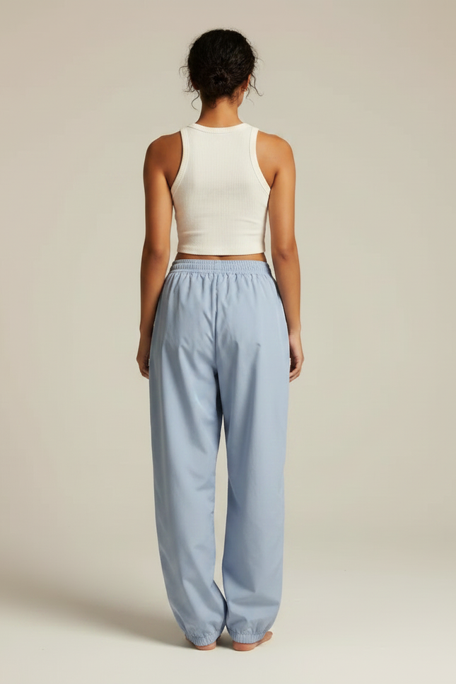 Pantalon Parachute Bleu Ciel Ample Fluide Sportif - Polyester - vue 2