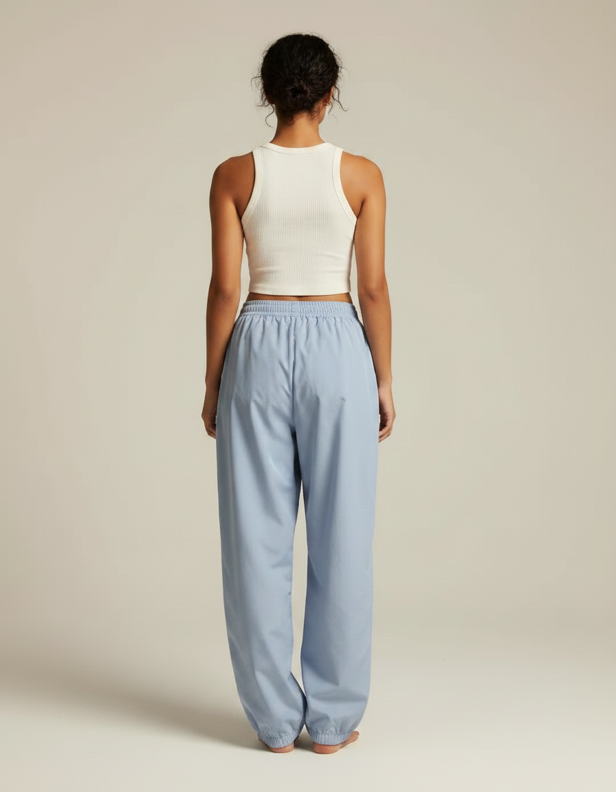 Pantalon Parachute Bleu Ciel Ample Fluide Sportif - Polyester - vue 2
