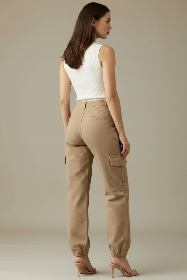 Pantalon Parachute Beige Cargo Ample Cordon Élastique - Toile - vue 2