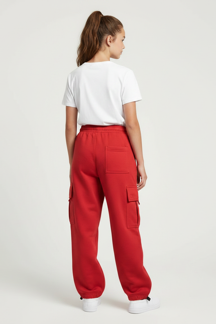 Pantalon Parachute Rouge Ample Molleton Cargo - vue 2