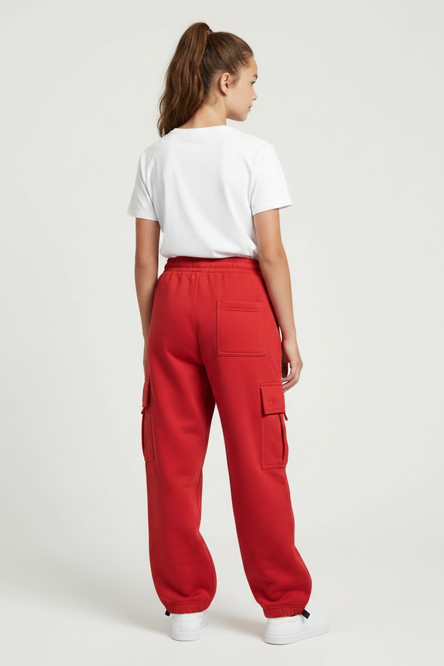 Pantalon Parachute Rouge Ample Molleton Cargo - vue 2