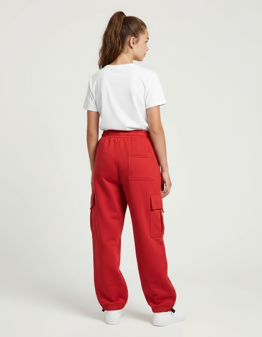Pantalon Parachute Rouge Ample Molleton Cargo - vue 2