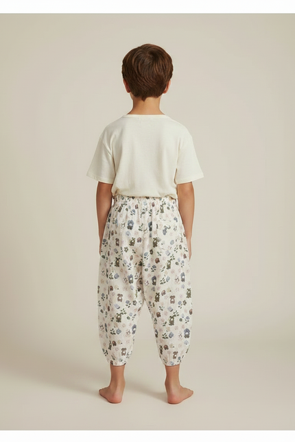 Pantalon Parachute Imprimé Fleuri Ours Ample Coton Enfant - vue 2