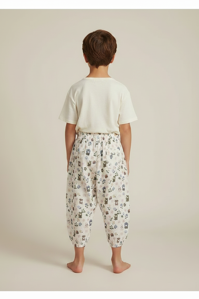 Pantalon Parachute Imprimé Fleuri Ours Ample Coton Enfant - vue 2