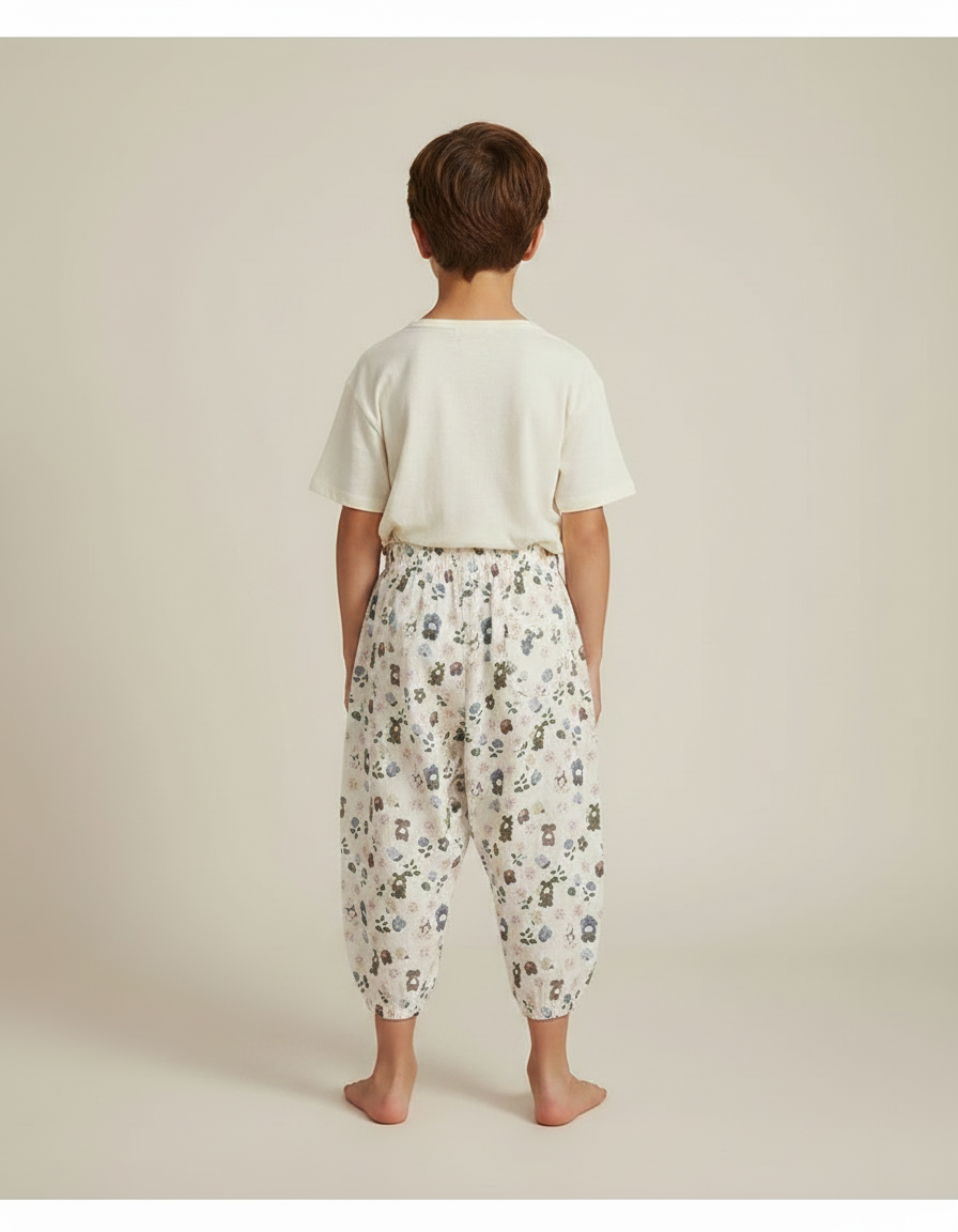 Pantalon Parachute Imprimé Fleuri Ours Ample Coton Enfant - vue 2